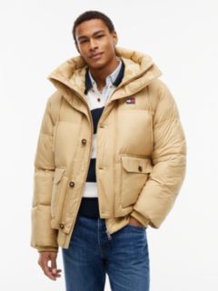 Logo Hooded Relaxed Puffer Jacket — Beige 1
