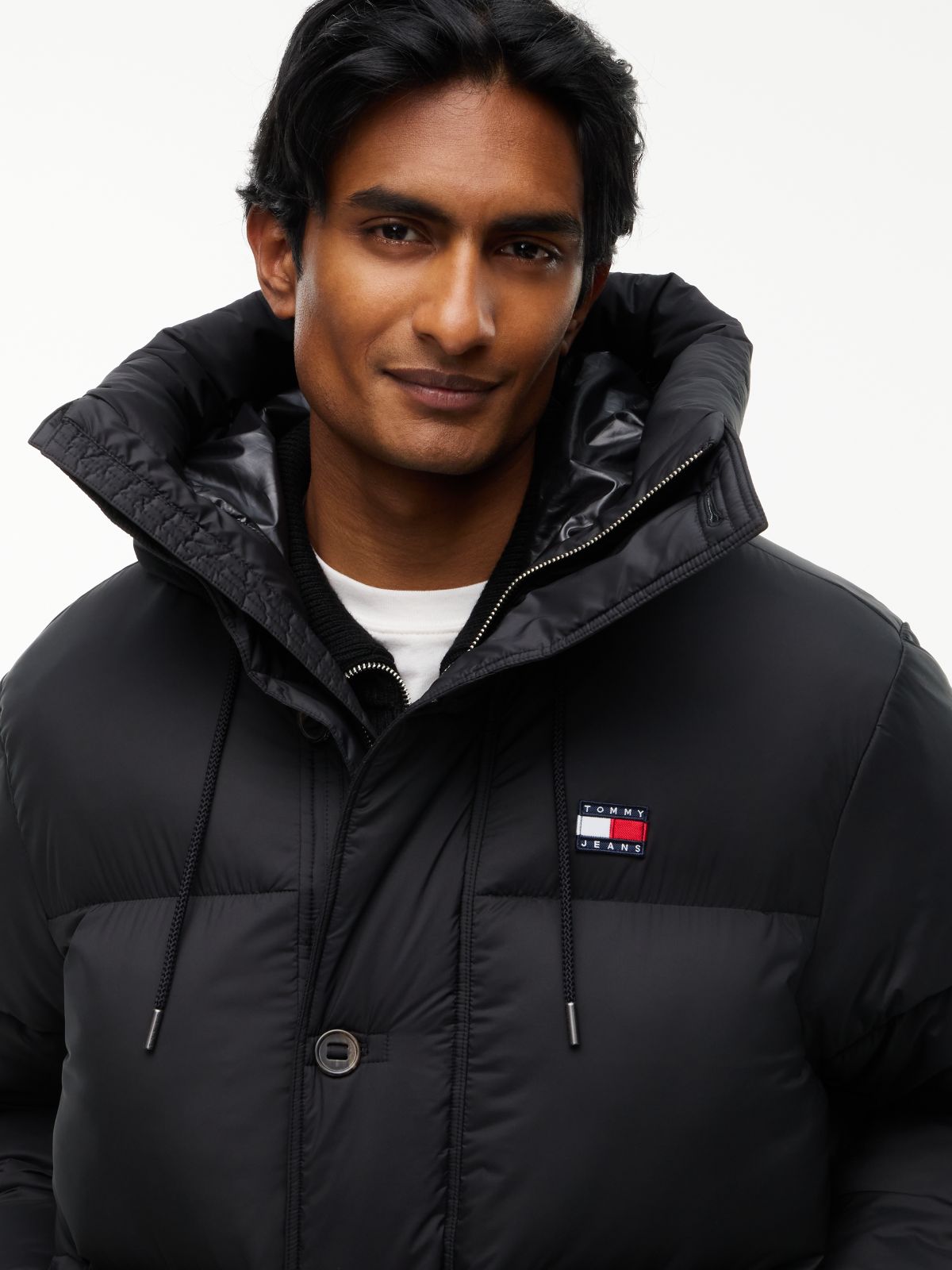 Logo Hooded Relaxed Puffer Jacket — Black