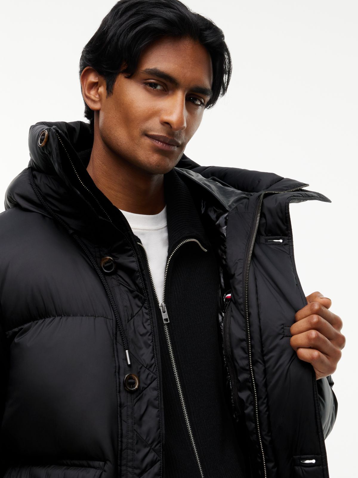 Logo Hooded Relaxed Puffer Jacket — Black