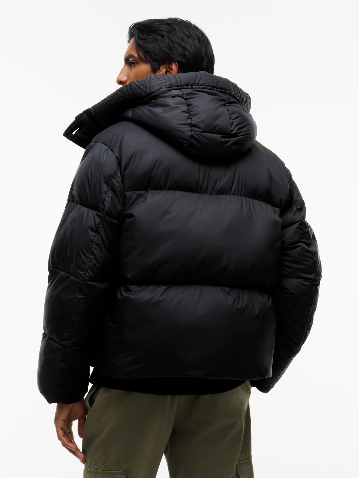 Logo Hooded Relaxed Puffer Jacket — Black