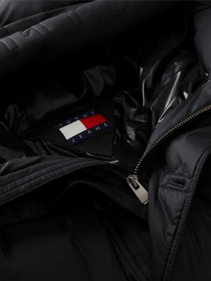 black logo hooded relaxed puffer jacket for men tommy jeans