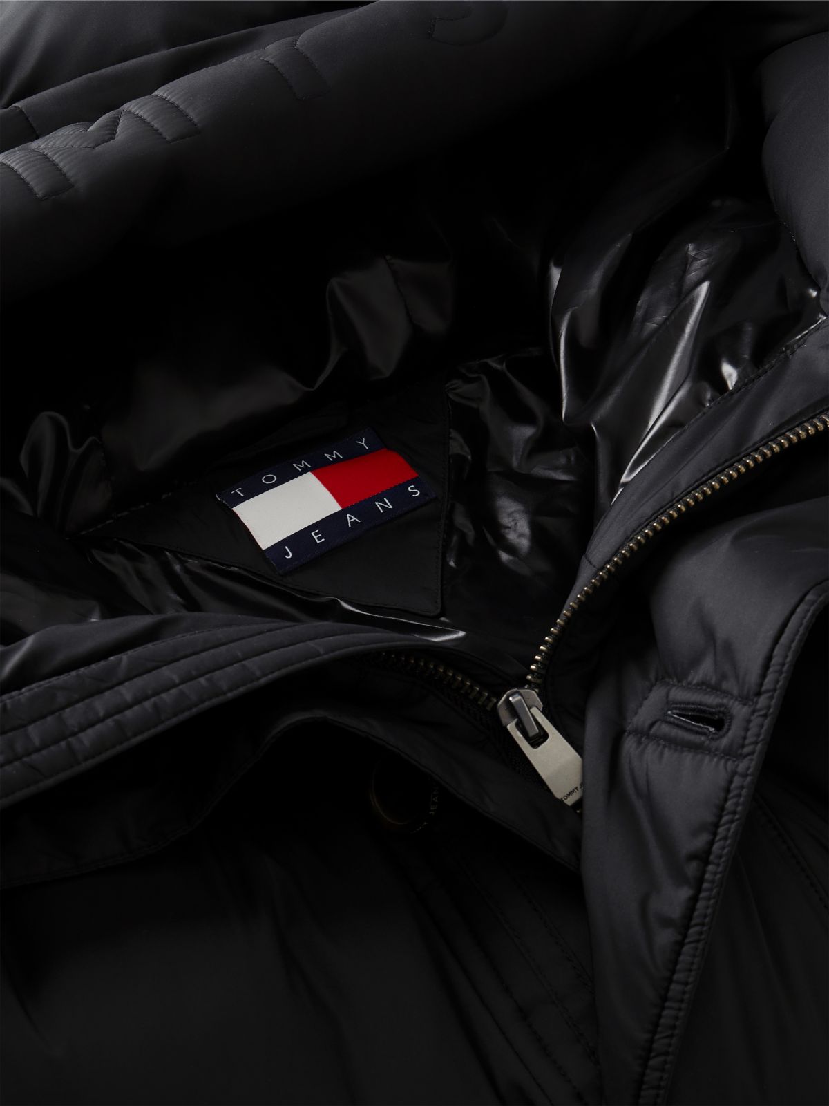 Logo Hooded Relaxed Puffer Jacket — Black