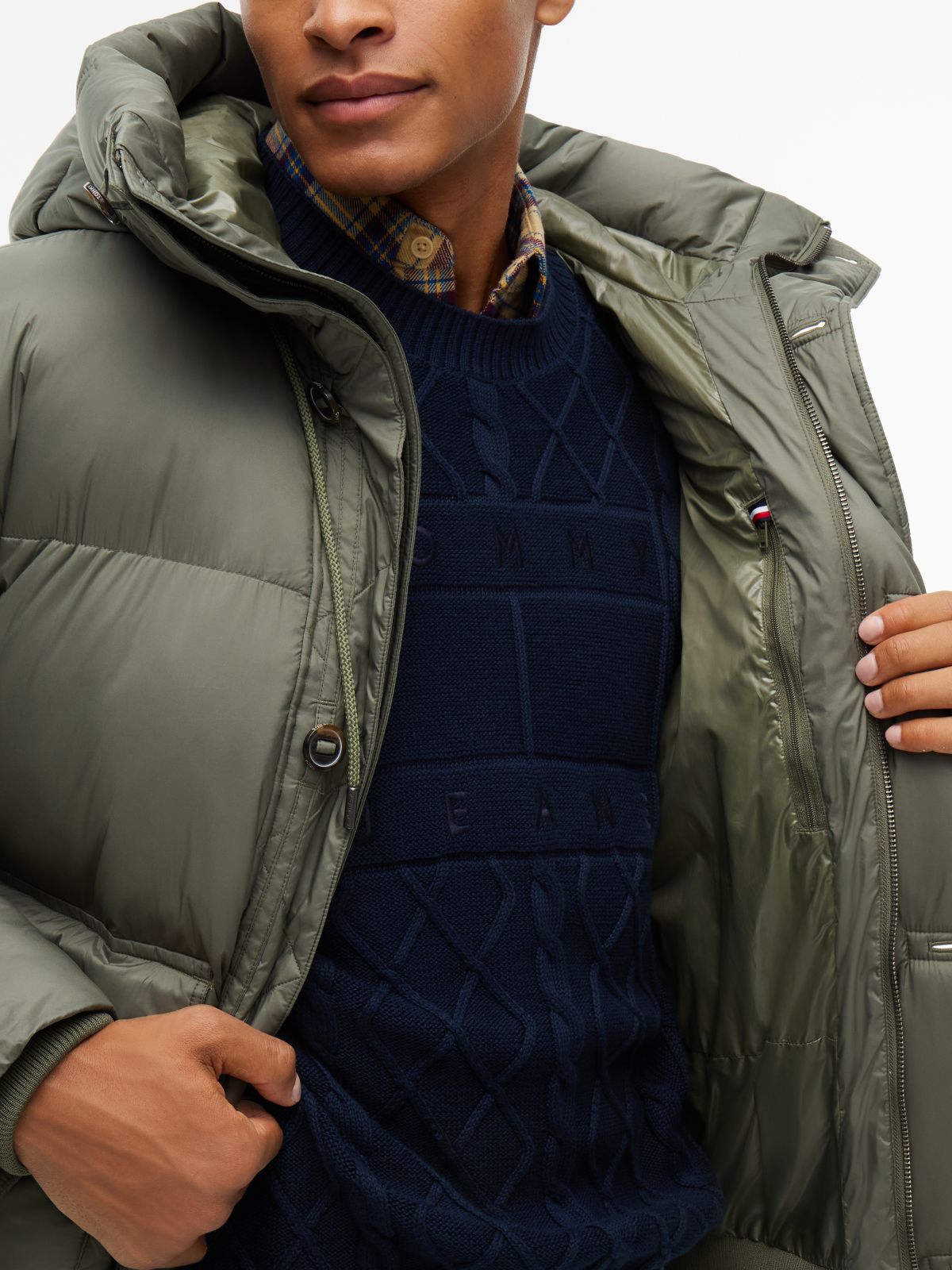 Logo Hooded Relaxed Puffer Jacket — Green