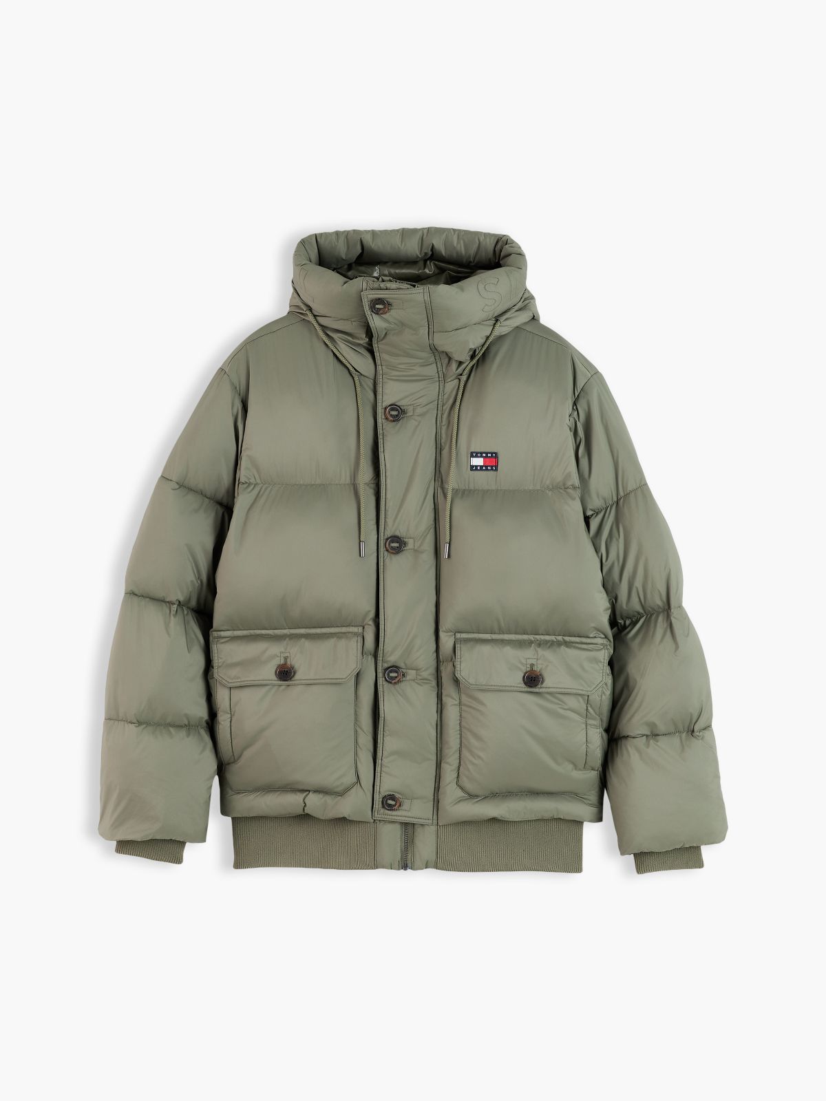 Logo Hooded Relaxed Puffer Jacket — Green
