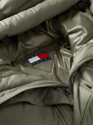 zielony puchowa kurtka o luźnym z kapturem i logo dla mężczyźni - tommy jeans