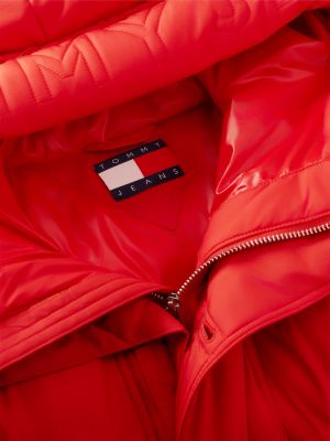 red logo hooded relaxed puffer jacket for men tommy jeans