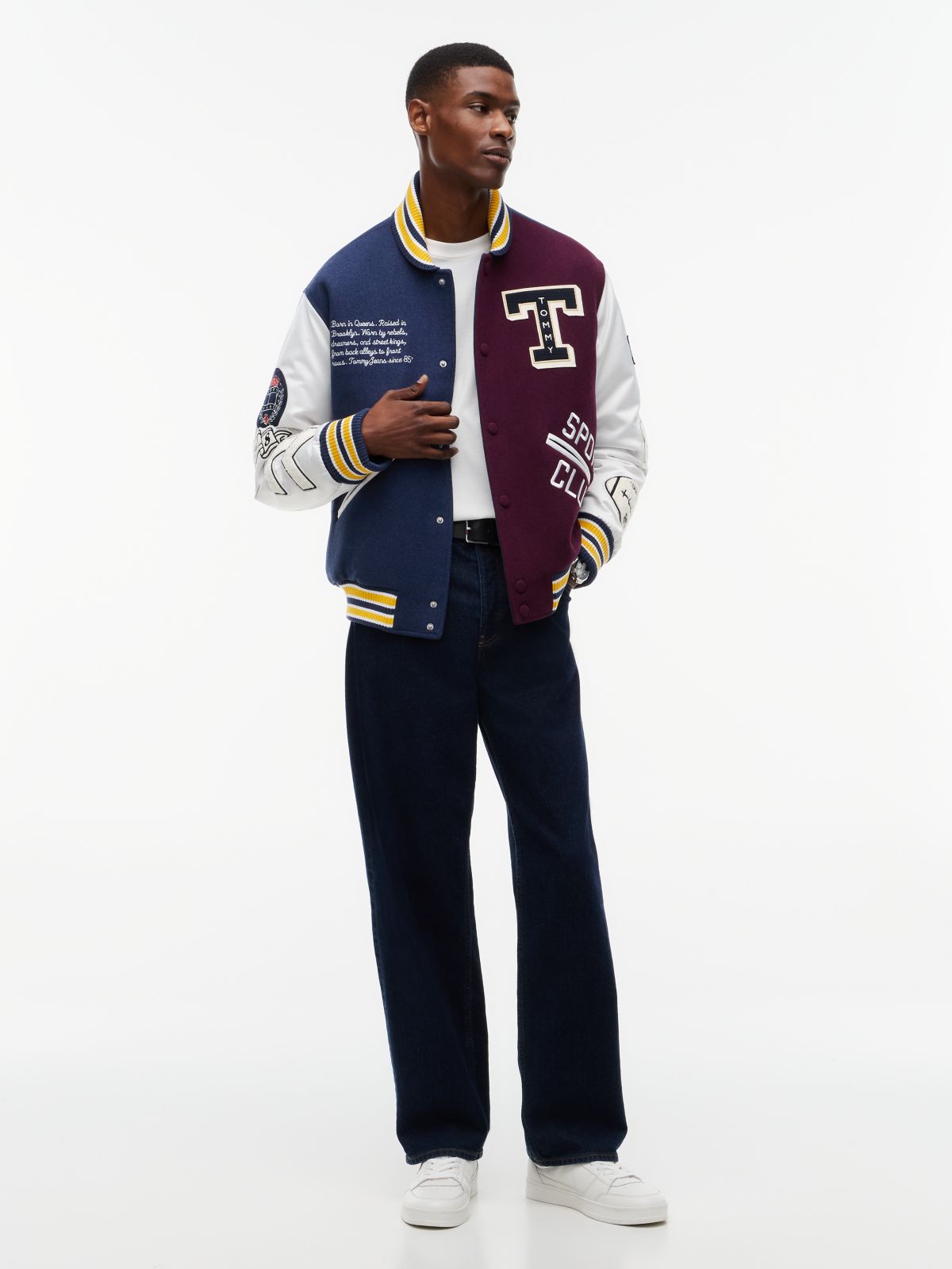 Wool Blend Letterman Varsity Jacket — Blue