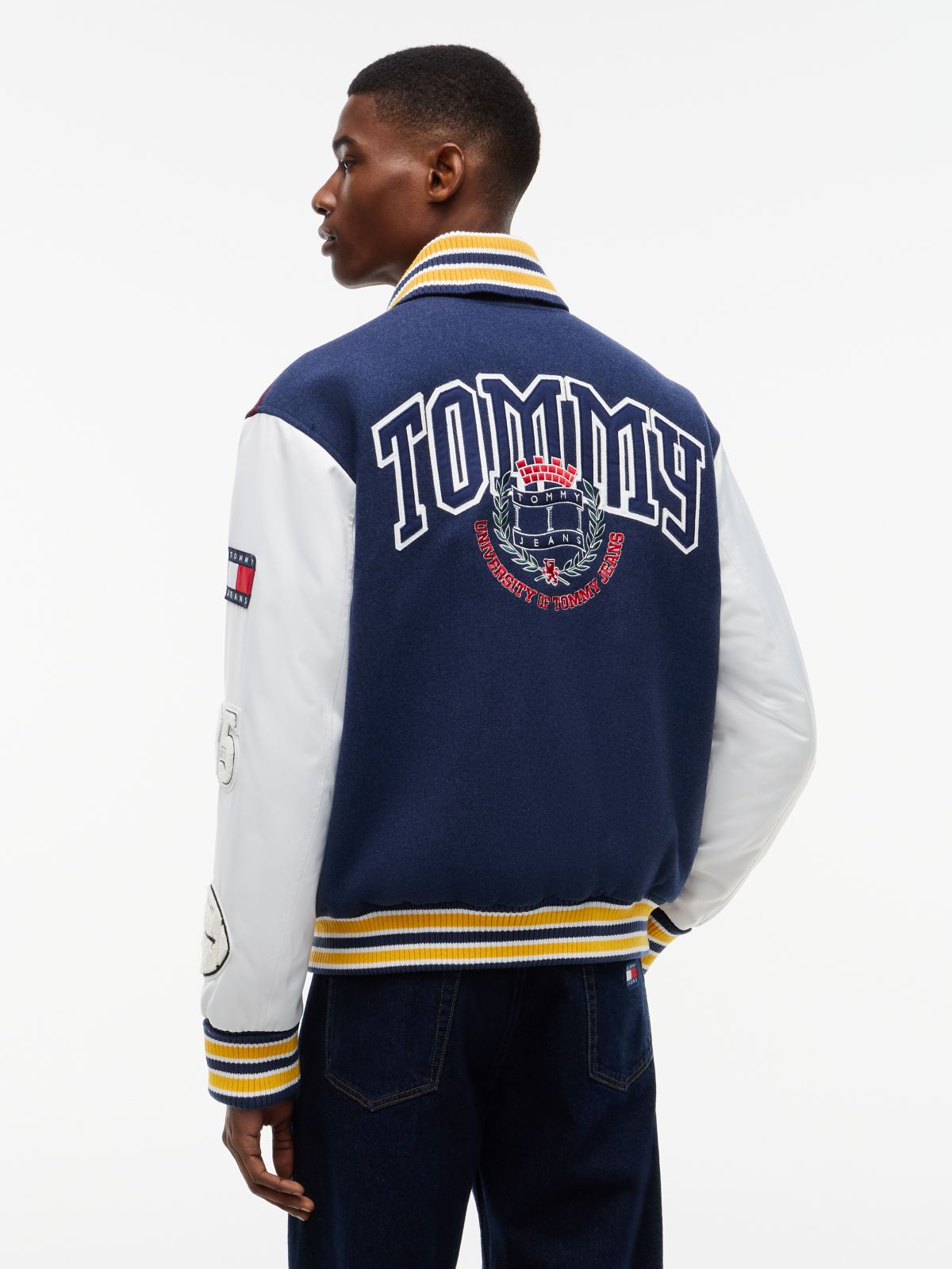 Wool Blend Letterman Varsity Jacket — Blue