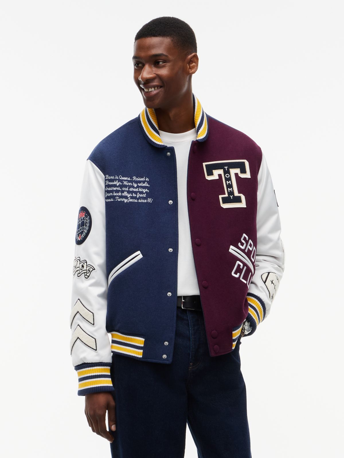 Wool Blend Letterman Varsity Jacket — Blue