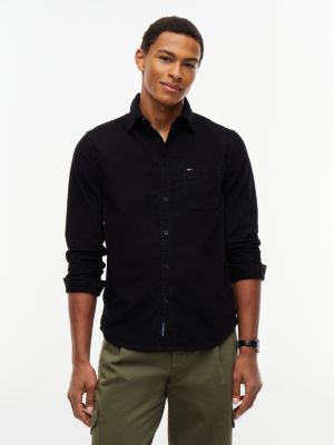 chemise boutonnée en velours côtelé black pour hommes tommy jeans