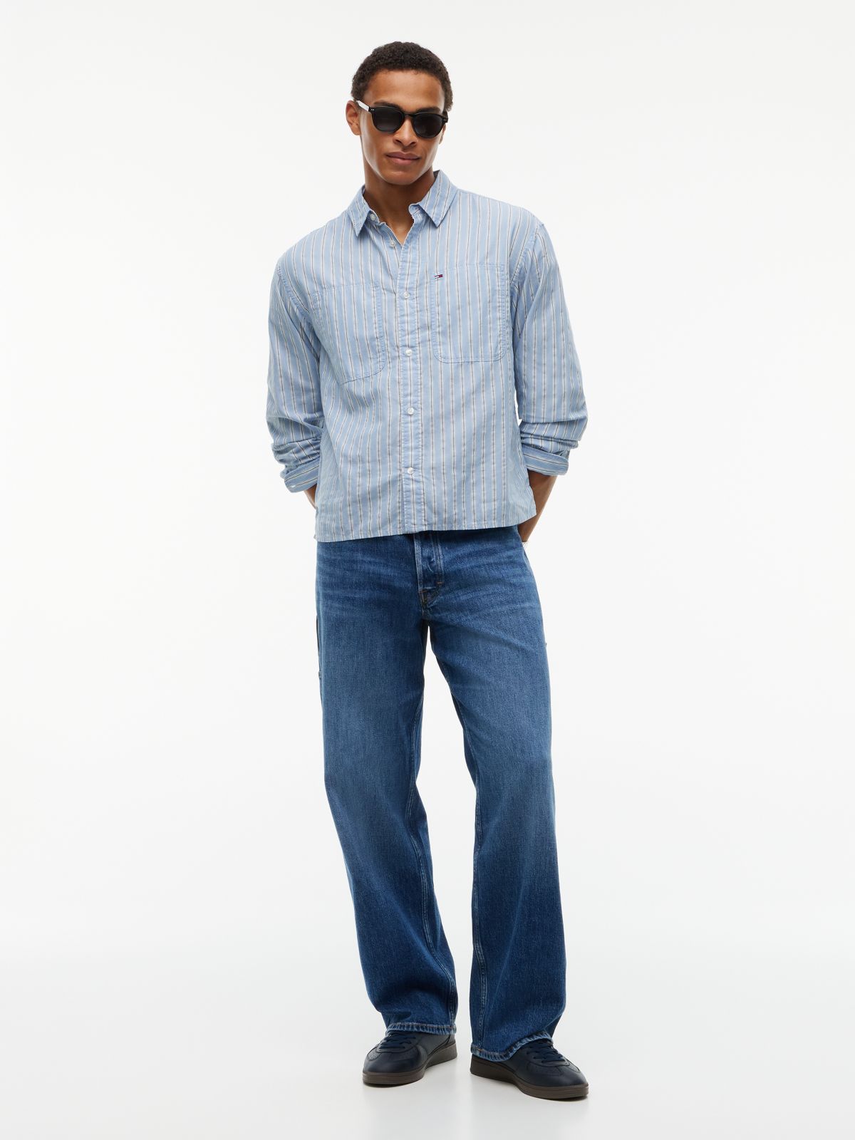 Boxy Fit Stripe Dobby Shirt — Blue