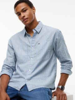 Boxy Fit Stripe Dobby Shirt — Blue 3