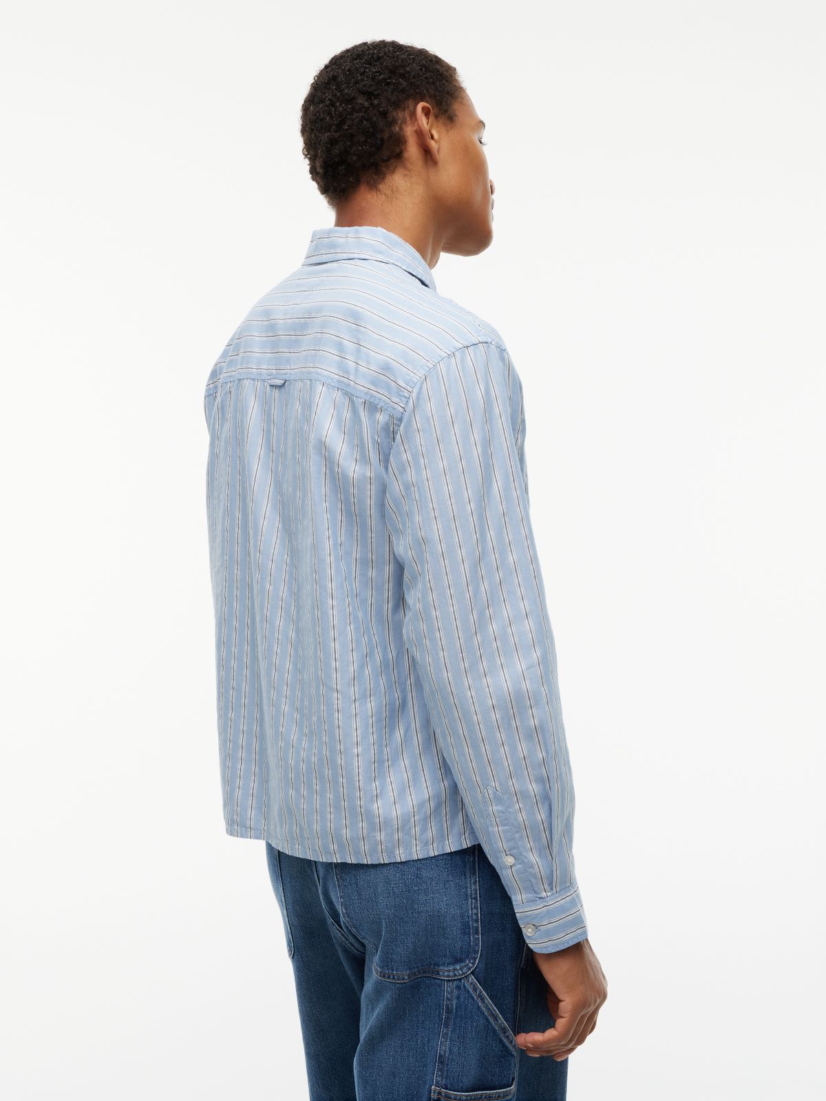 Boxy Fit Stripe Dobby Shirt — Blue