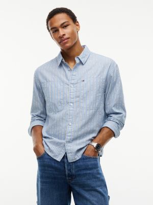 blue boxy fit stripe dobby shirt for men tommy jeans