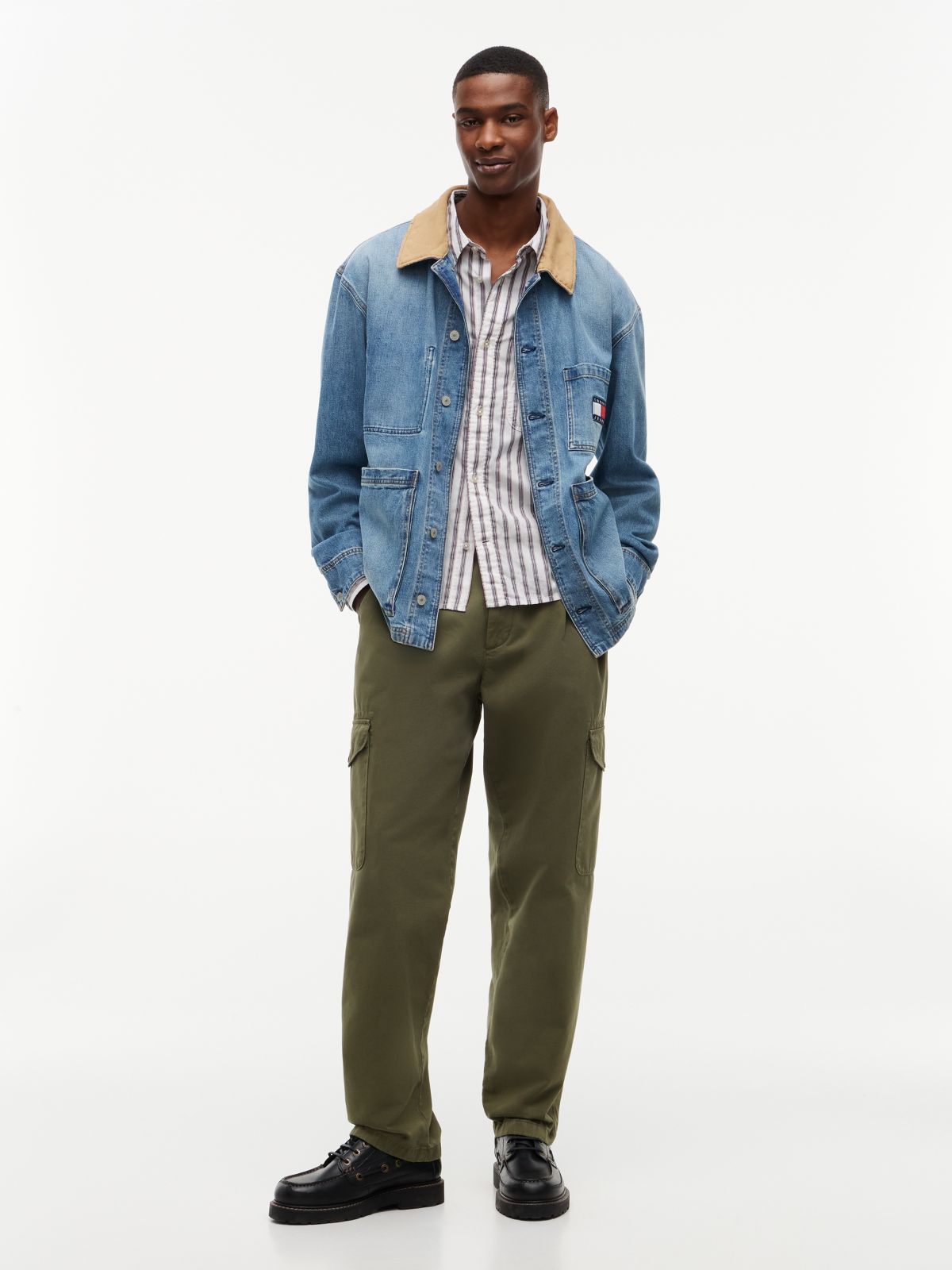 Boxy Fit Stripe Dobby Shirt — White