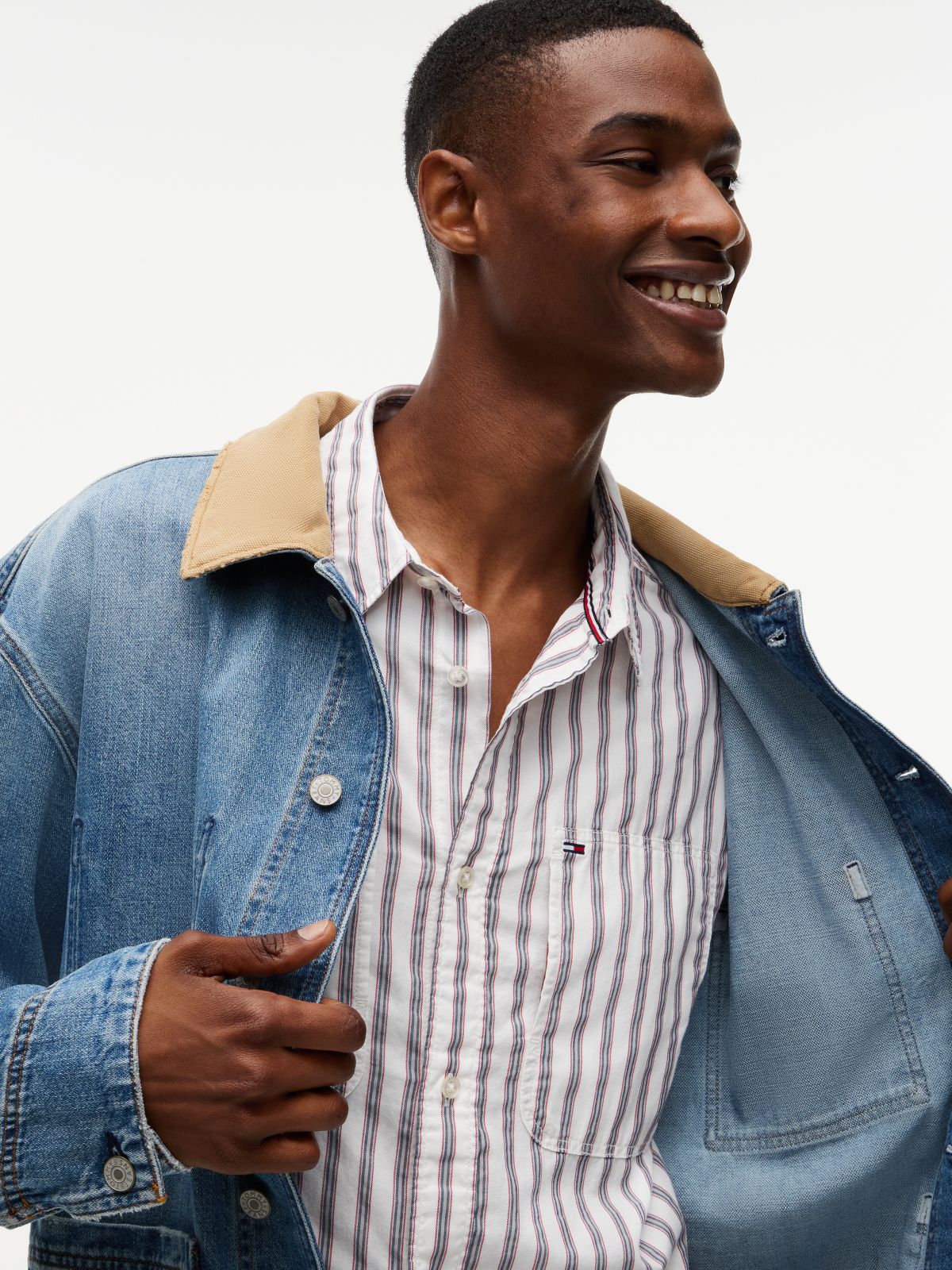 Boxy Fit Stripe Dobby Shirt — White
