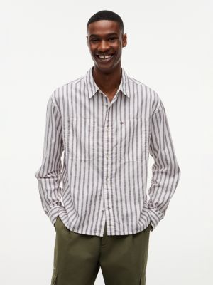 white boxy fit stripe dobby shirt for men tommy jeans