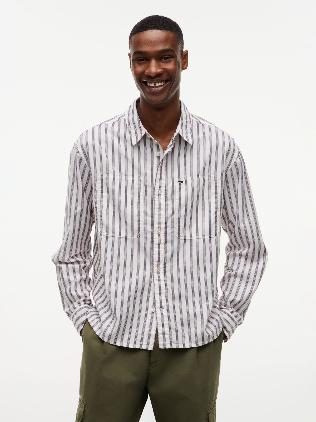 Boxy Fit Stripe Dobby Shirt — White