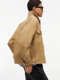 Corduroy Collar Oversized Canvas Overshirt — Beige 3