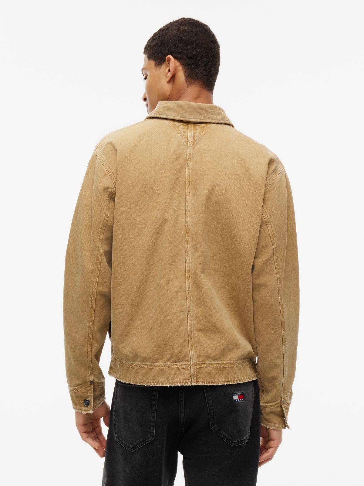 Corduroy Collar Oversized Canvas Overshirt — Beige