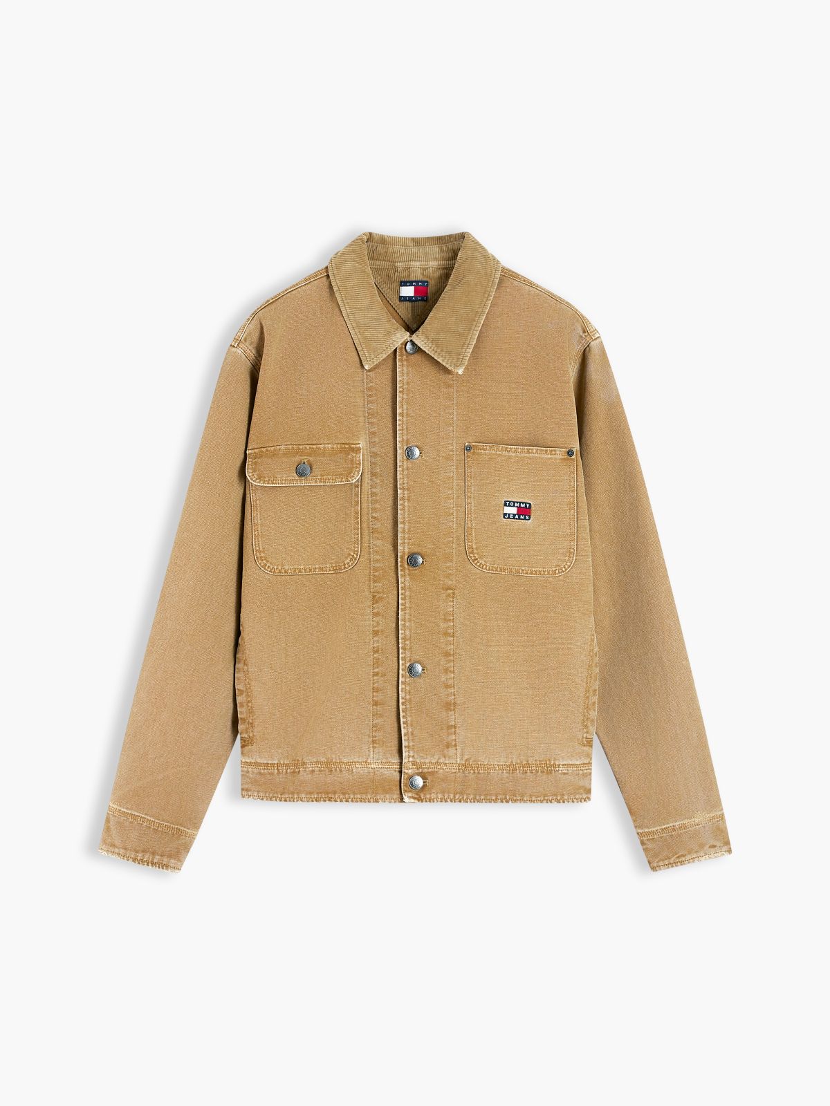 Corduroy Collar Oversized Canvas Overshirt — Beige