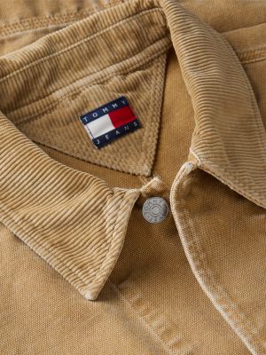 beige oversized fit canvas-overshirt mit cord-kragen für herren - tommy jeans