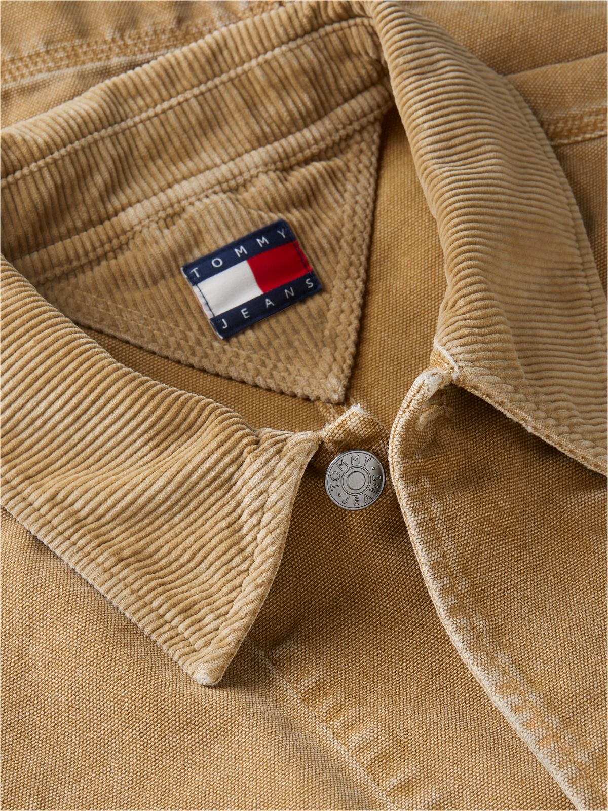 Corduroy Collar Oversized Canvas Overshirt — Beige