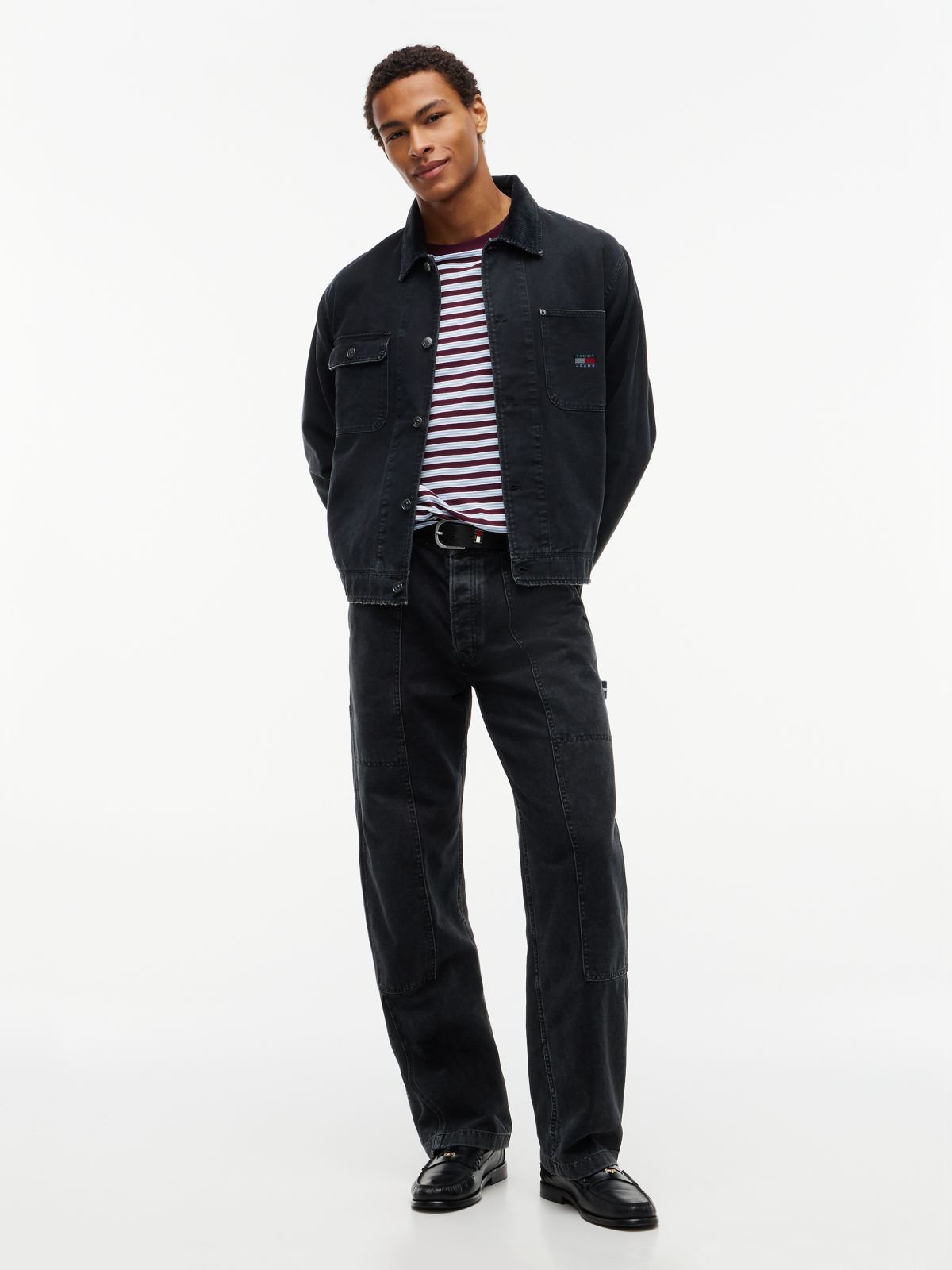 Corduroy Collar Oversized Canvas Overshirt — Black