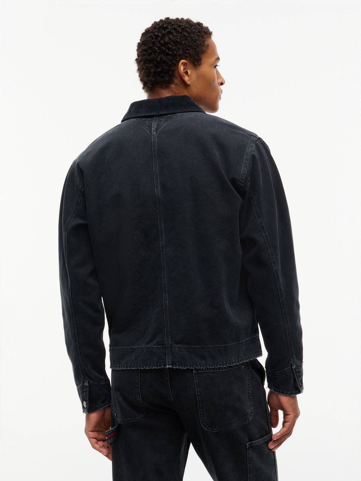 Corduroy Collar Oversized Canvas Overshirt — Black