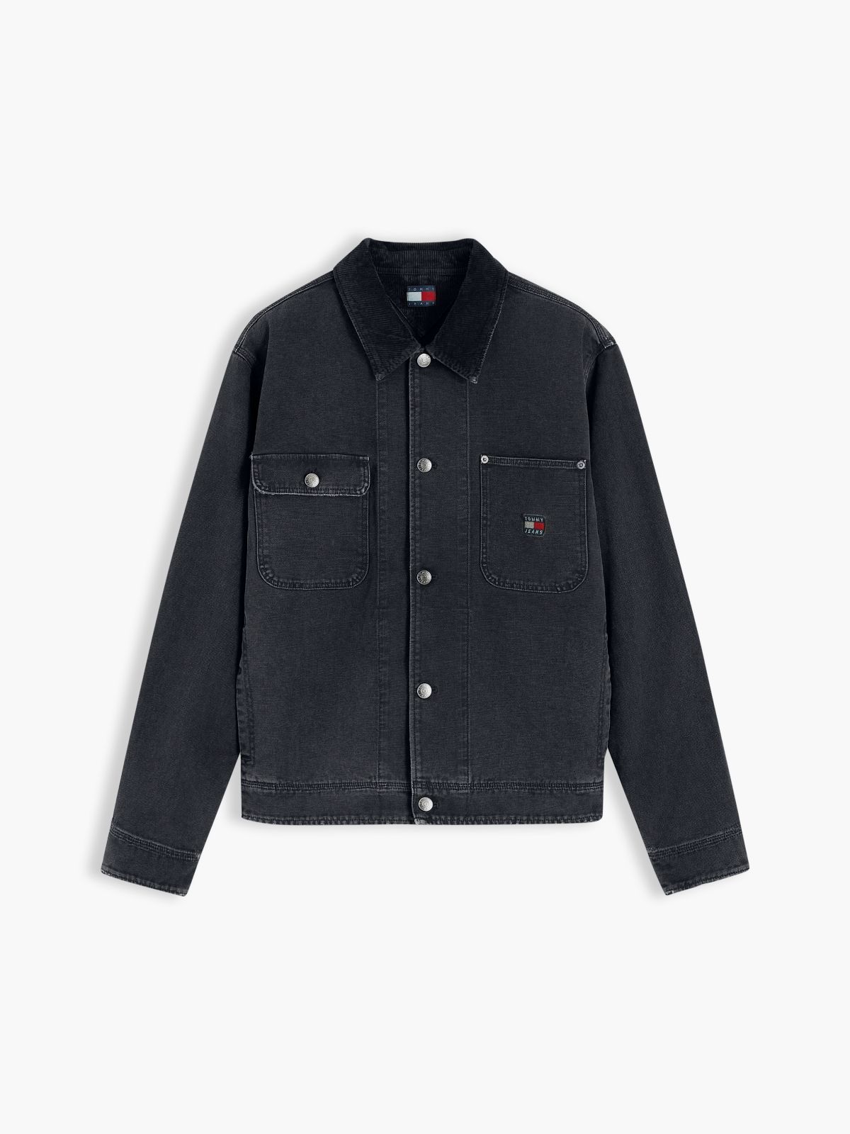 Corduroy Collar Oversized Canvas Overshirt — Black