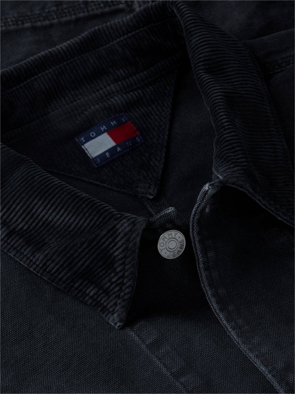Corduroy Collar Oversized Canvas Overshirt — Black