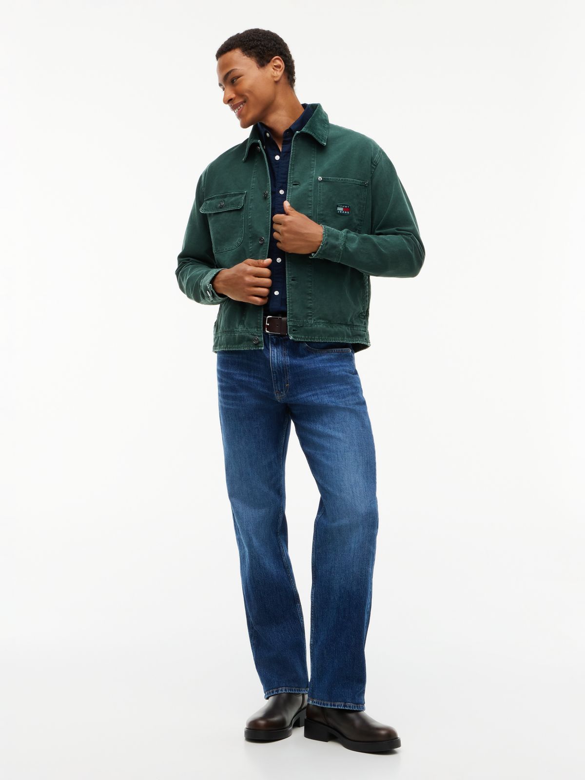 Corduroy Collar Oversized Canvas Overshirt — Green