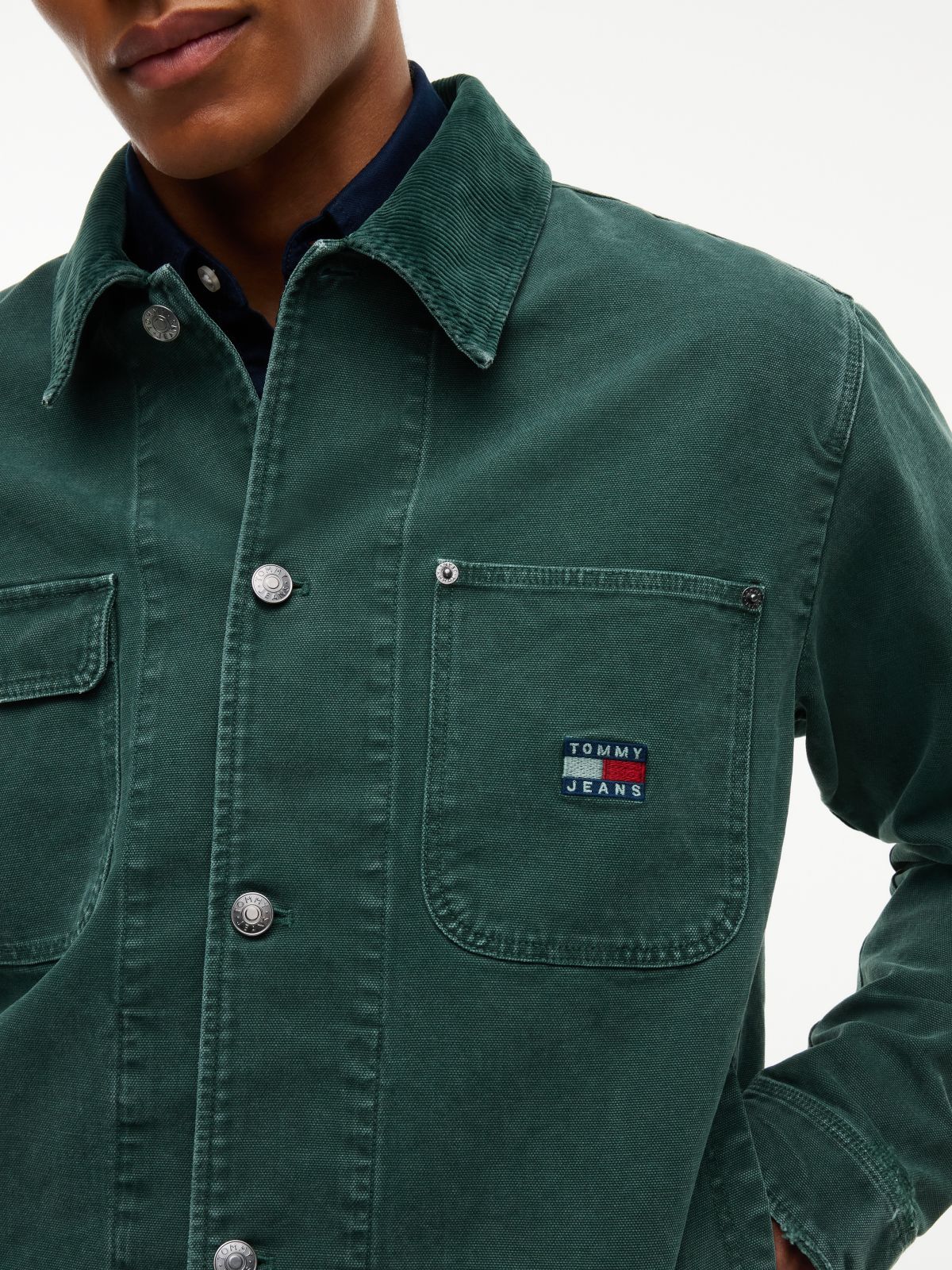 Corduroy Collar Oversized Canvas Overshirt — Green