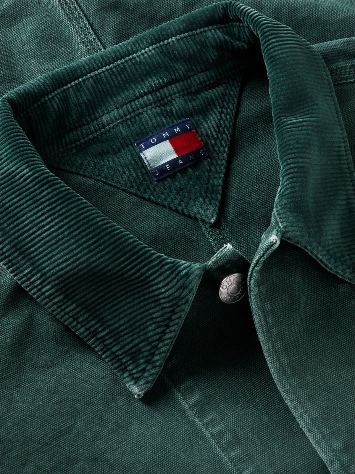 Corduroy Collar Oversized Canvas Overshirt — Green