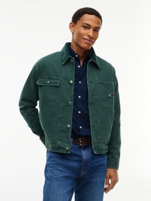 green corduroy collar oversized canvas overshirt for men tommy jeans