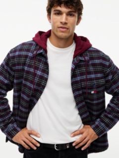 Dobby Oversized Drawstring Hooded Overshirt — Red 3