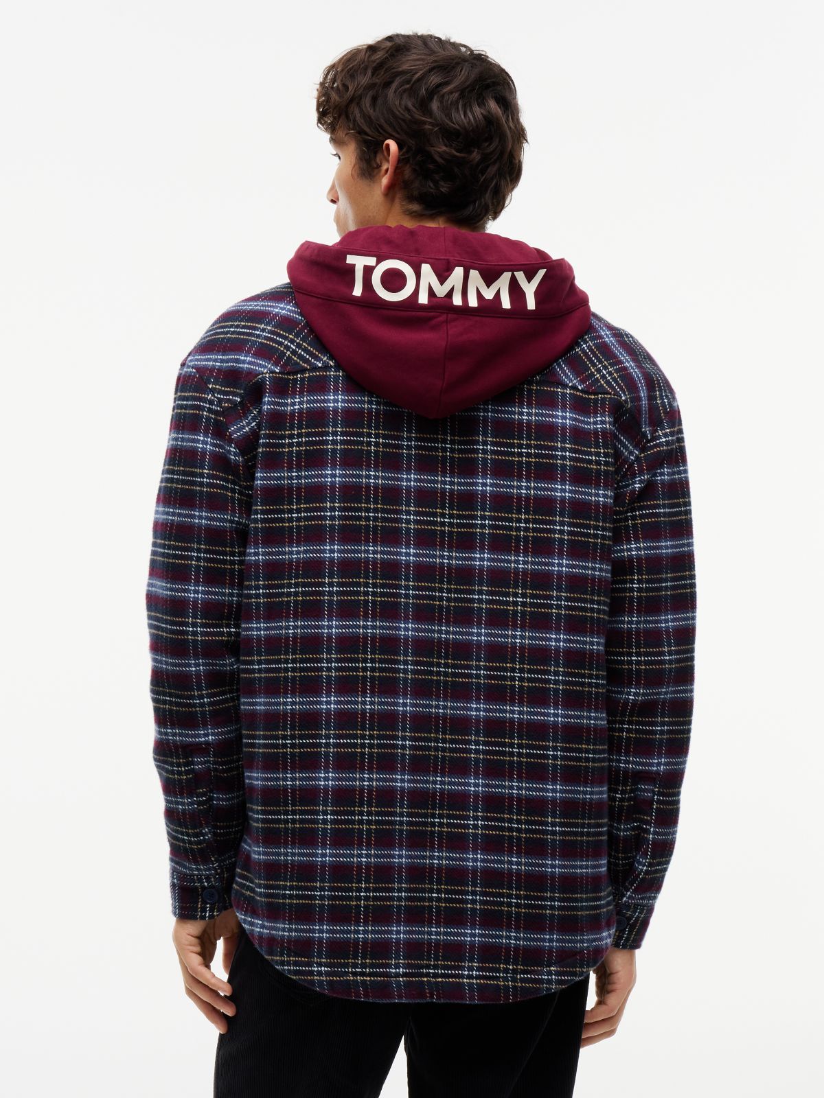 Dobby Oversized Drawstring Hooded Overshirt — Red