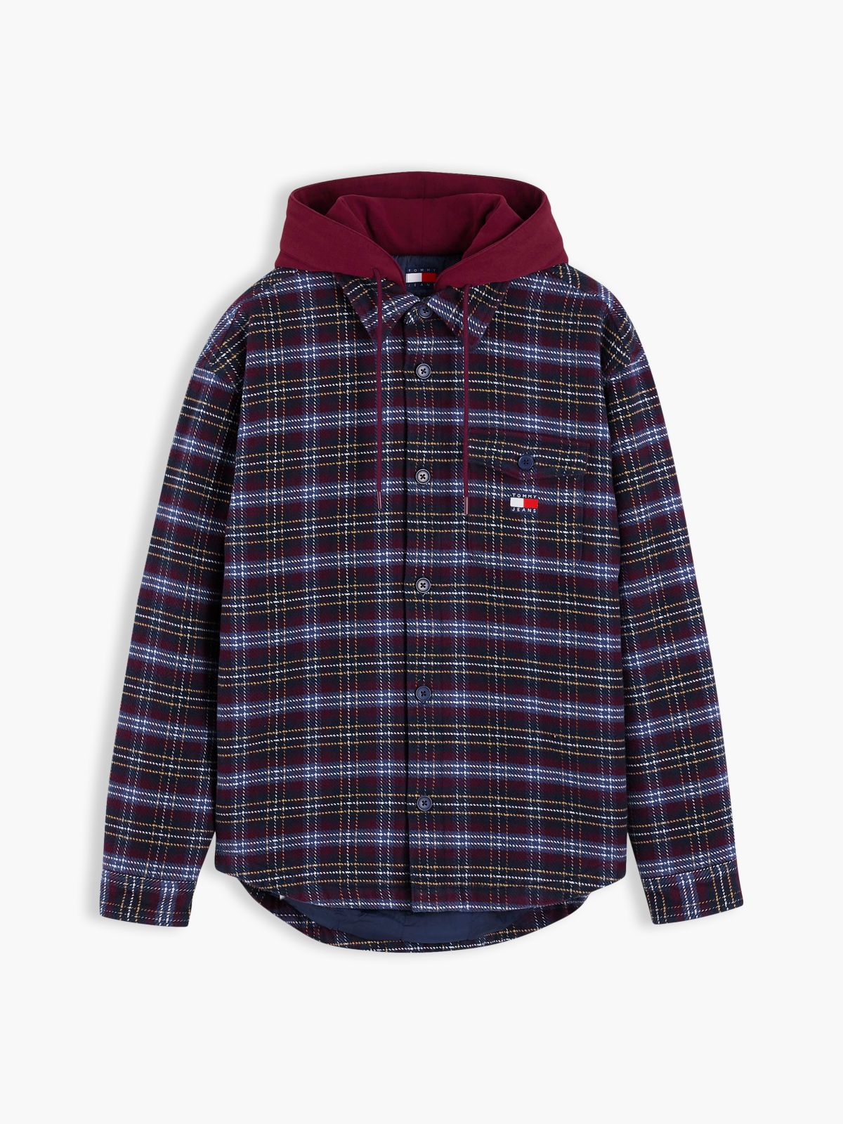 Dobby Oversized Drawstring Hooded Overshirt — Red