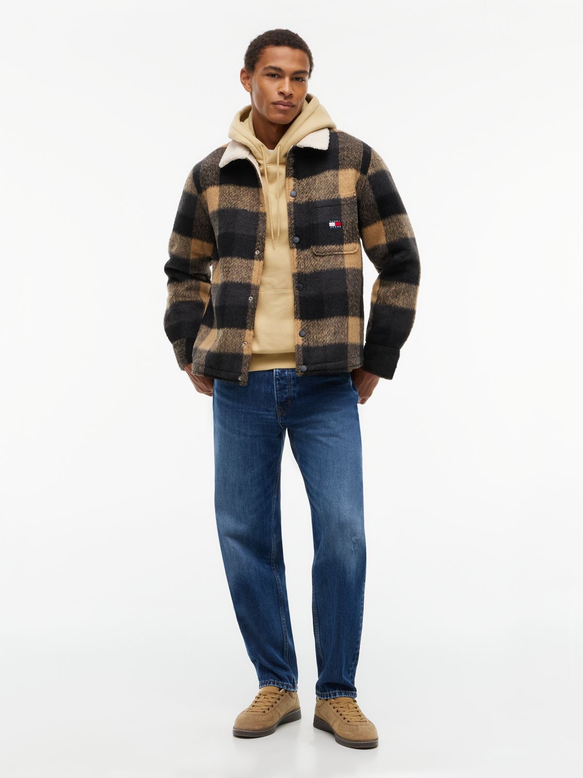 Brushed Flannel Teddy Collar Oversized Shacket — Black