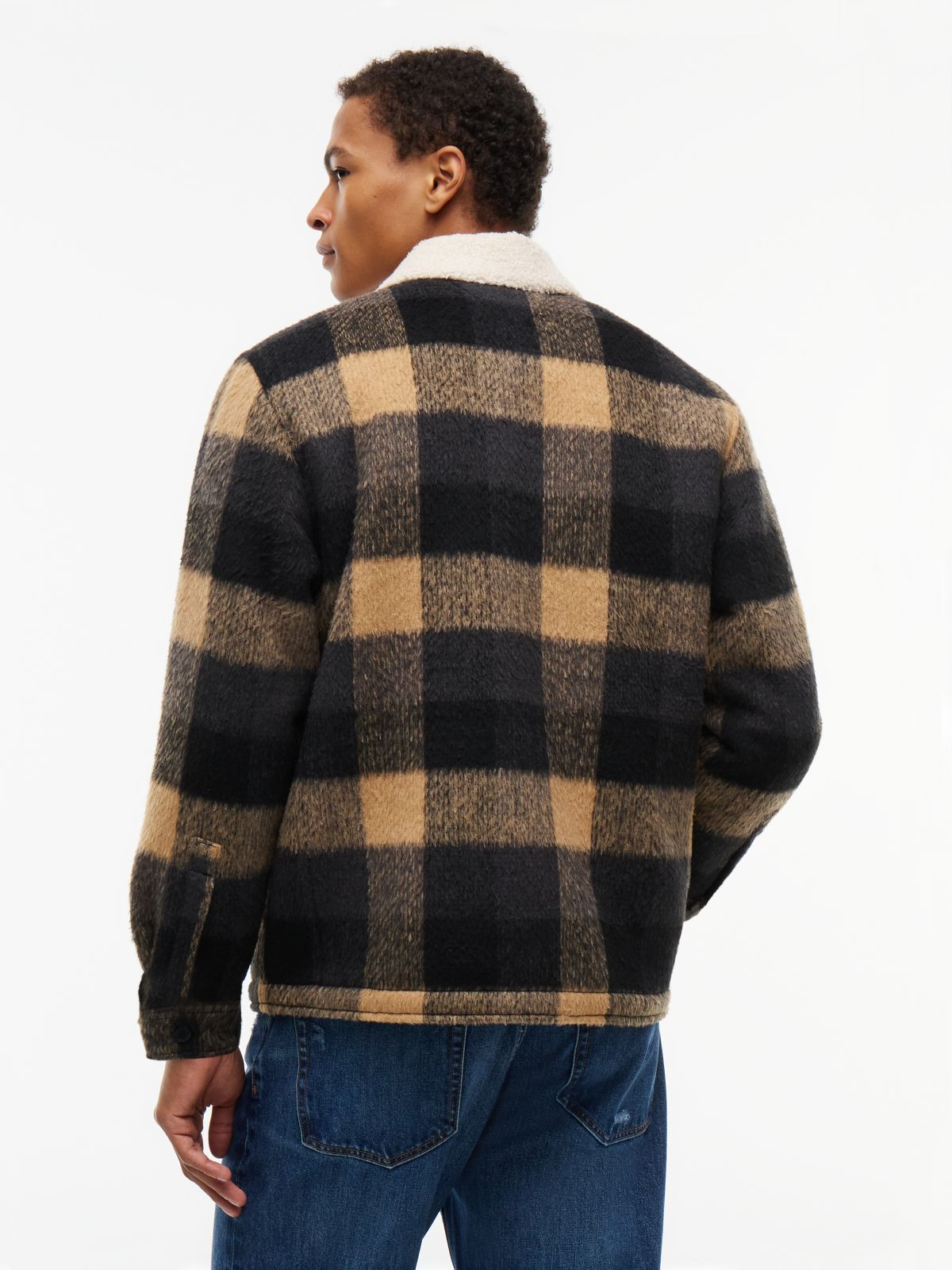Brushed Flannel Teddy Collar Oversized Shacket — Black