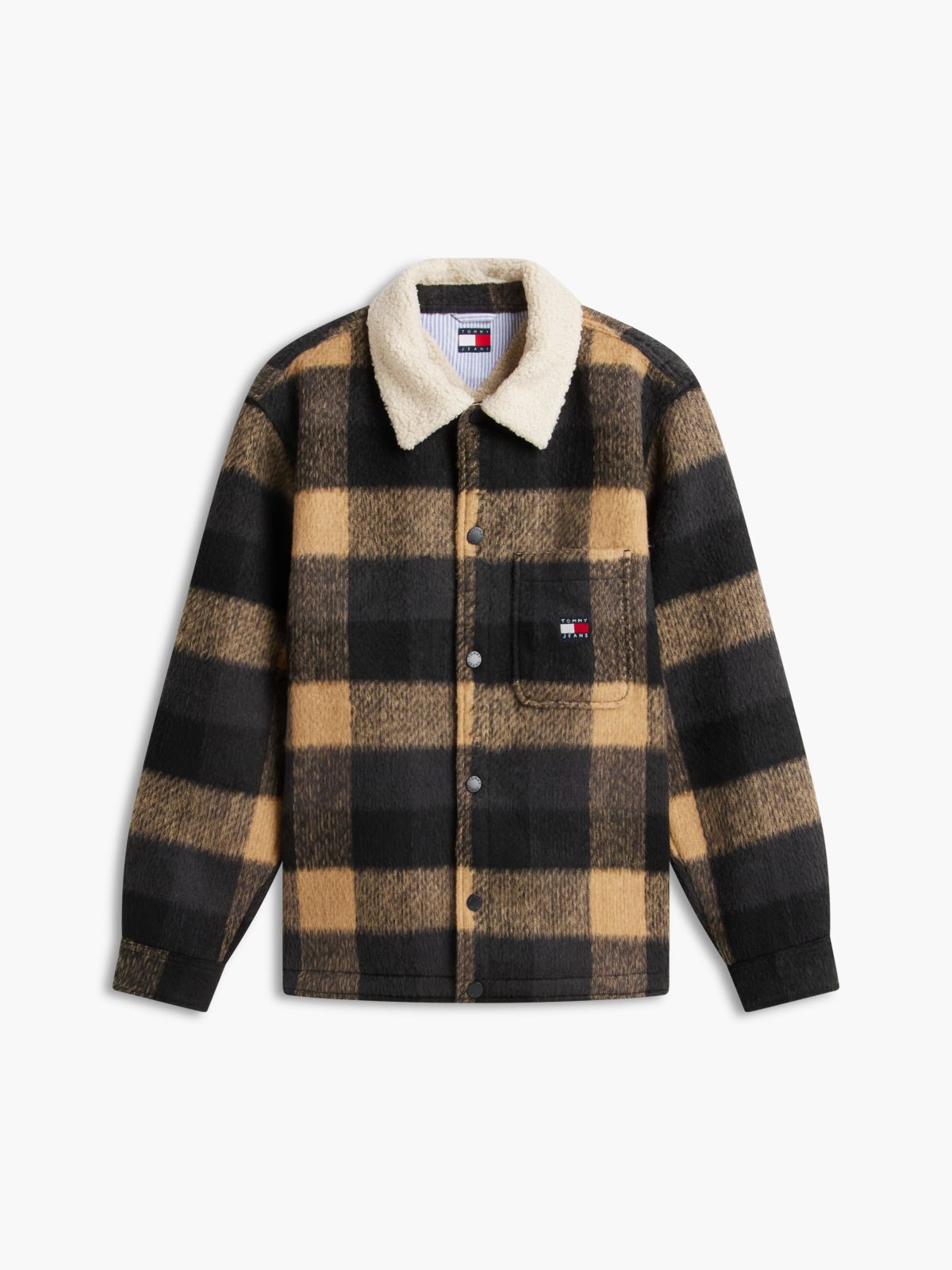 Brushed Flannel Teddy Collar Oversized Shacket — Black