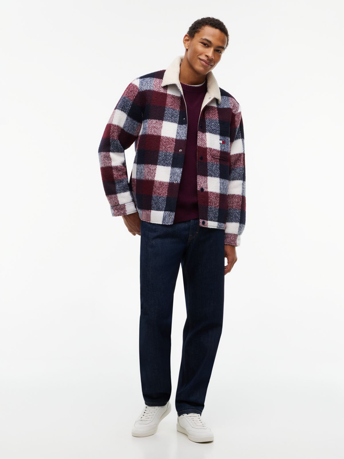 Brushed Flannel Teddy Collar Oversized Shacket — Blue