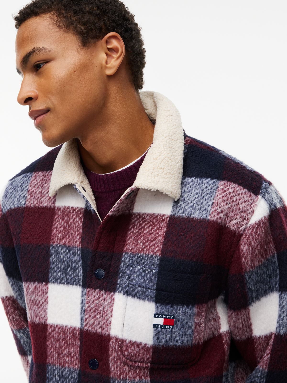 Brushed Flannel Teddy Collar Oversized Shacket — Blue