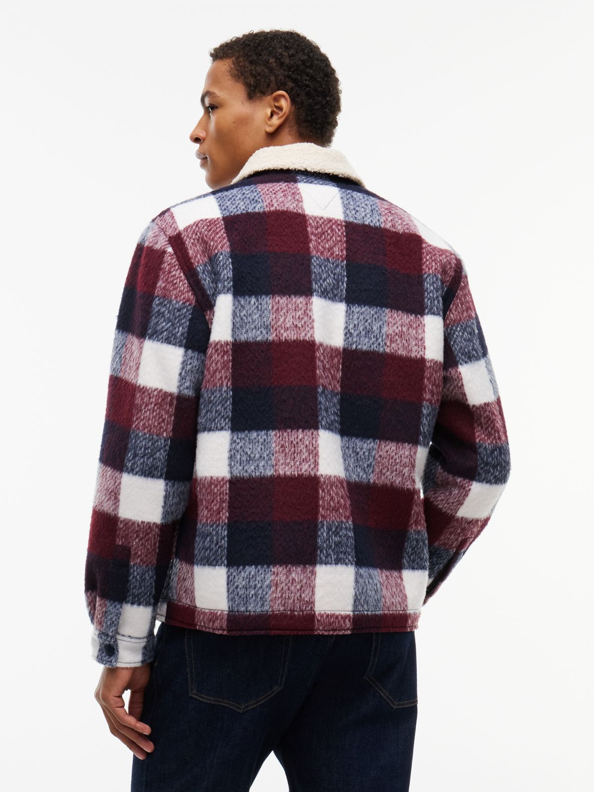 Brushed Flannel Teddy Collar Oversized Shacket — Blue