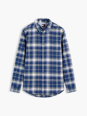 blue regular fit hemd aus gebürstetem flanell für herren - tommy jeans