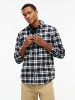 black regular fit hemd aus gebürstetem flanell für herren - tommy jeans