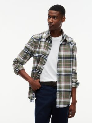 green regular fit check brushed flannel shirt for men tommy jeans
