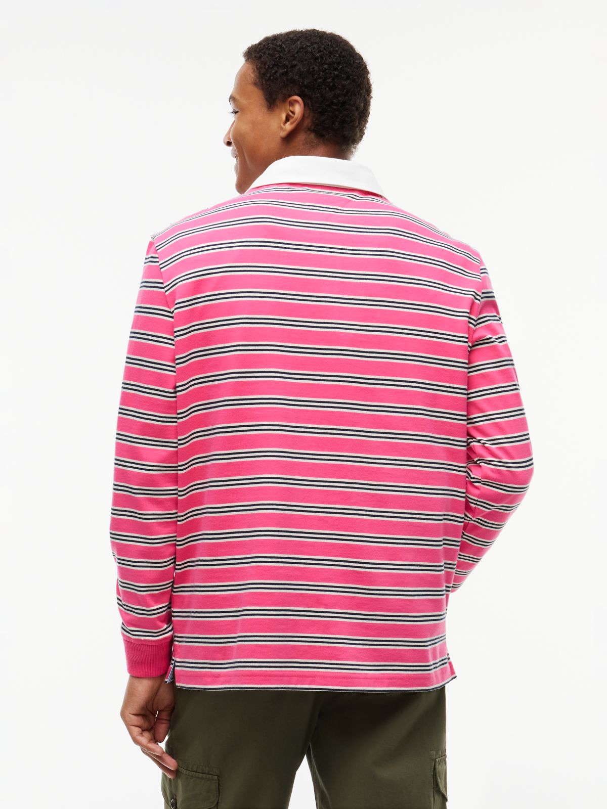 Tommy Badge Stripe Relaxed Rugby Shirt — Pink