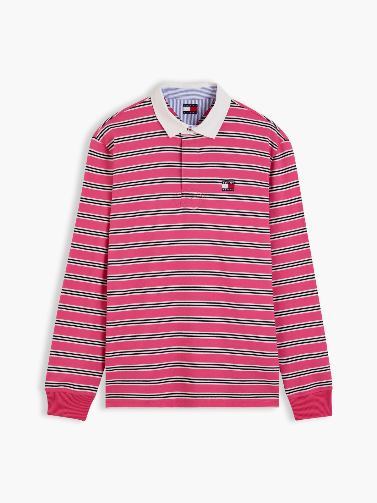 Tommy Badge Stripe Relaxed Rugby Shirt — Pink
