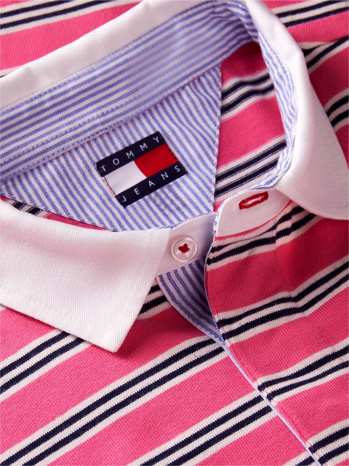 Tommy Badge Stripe Relaxed Rugby Shirt — Pink